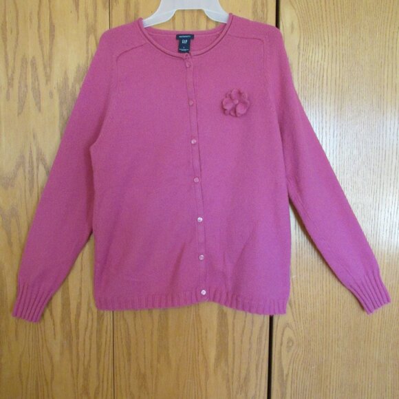 GAP MATERNITY WOMEN'S SIZE L SWEATER PINK CARDIGAN CLASSIC LS KNIT WOOL BLEND W/ - Picture 2 of 12
